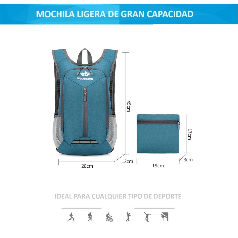 Mochila Polivalente Plegable + Riñonera o bolso de cintura de Regalo