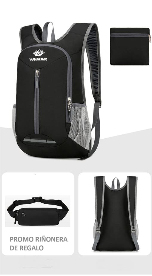 Mochila Polivalente Plegable + Riñonera o bolso de cintura de Regalo