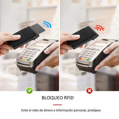 Tarjetero de aluminio con bloqueo RFID 2x1